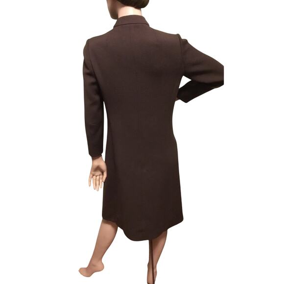 Vintage 1960s ADELE SIMPSON Brown Wool Nehru Collar Lined Fitted Coat - Picture 3 of 9